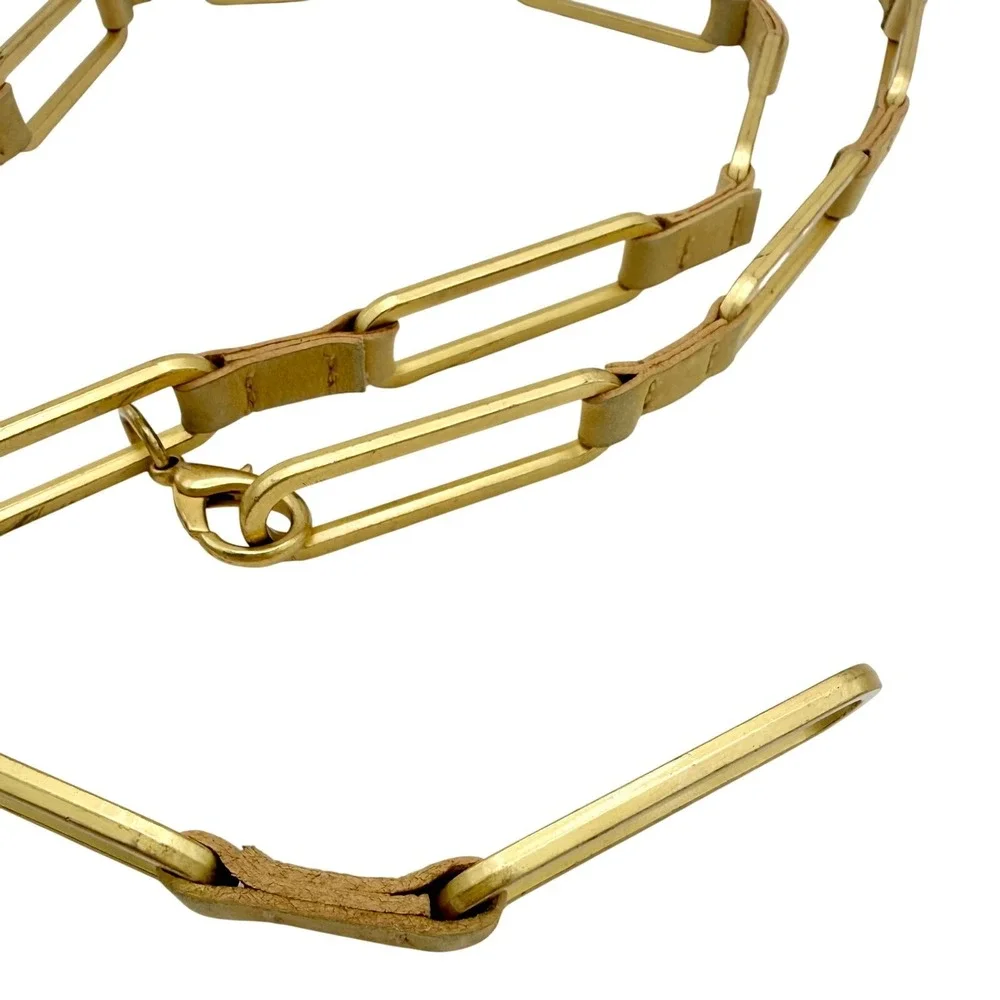 Vintage Brass Link Belt Leather Wraps Minimalist Boho Chain‎ Belt Festival